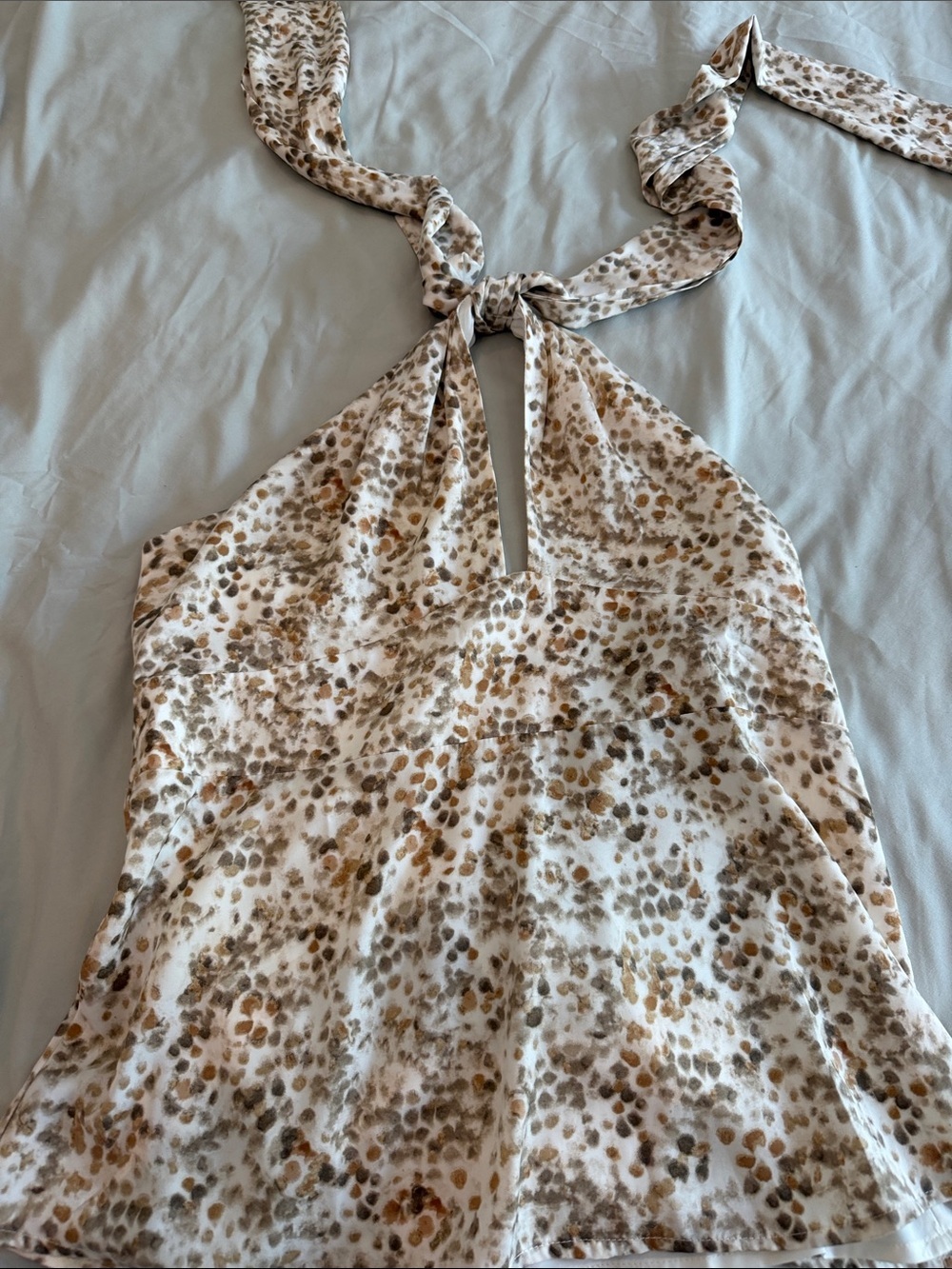 NWOT Jones New York Cream Halter Top with Brown Spot Print